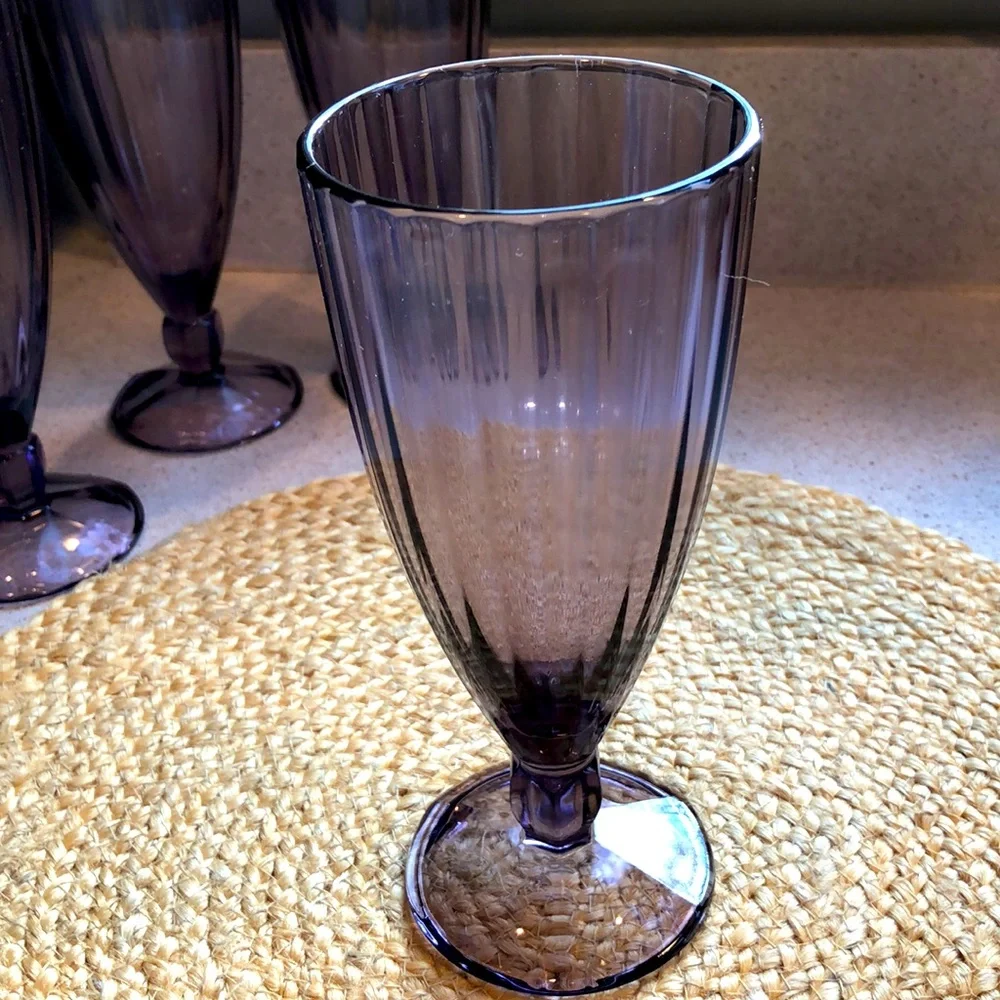 (4) VTG Purple Amethyst Quadro Milkshake Glasses by CRISTAL D'ARQUES-DU…